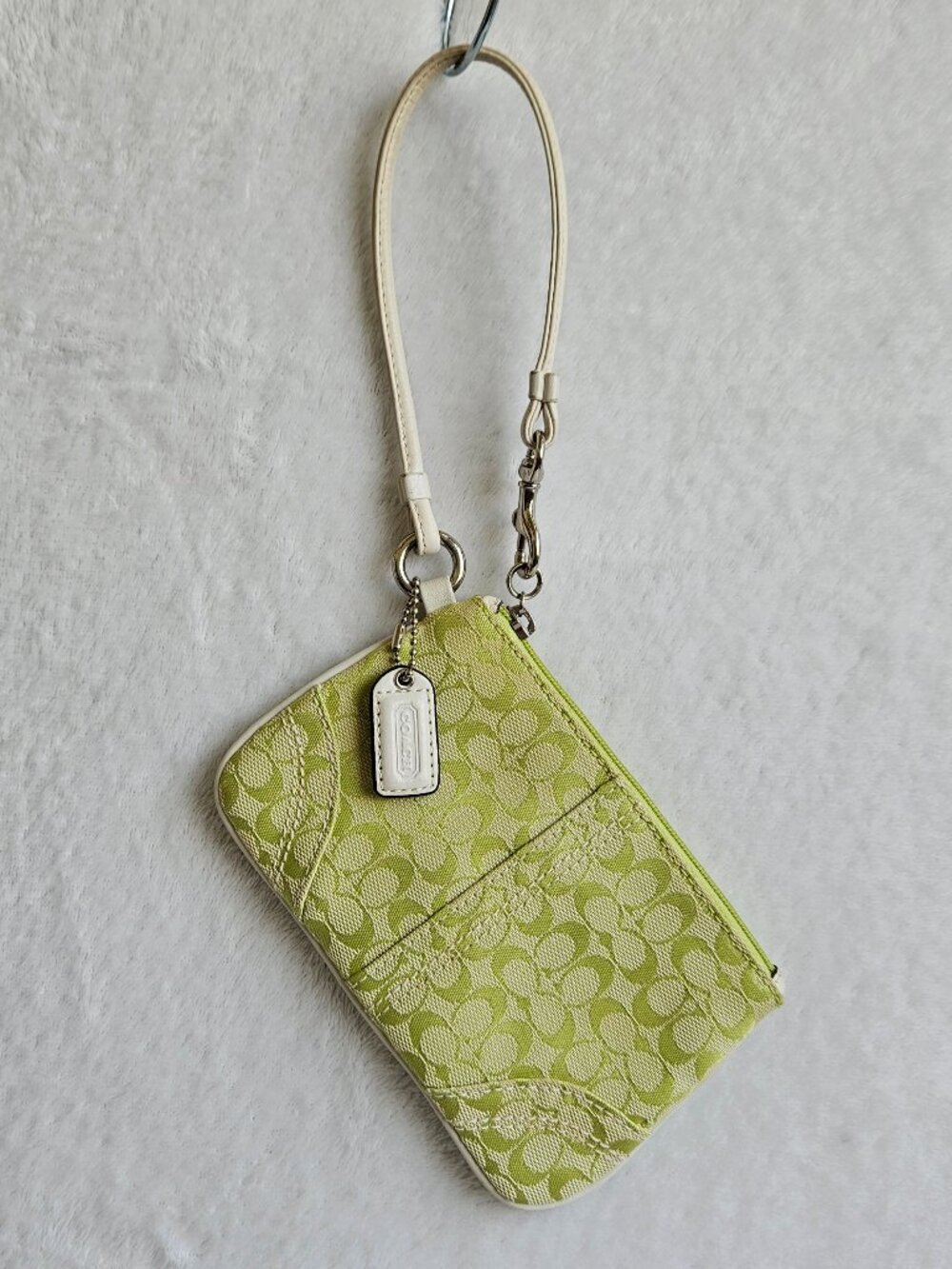 Vintage Coach Y2K Lime Green Signature C Canvas Wristlet Pouch With Hangtag